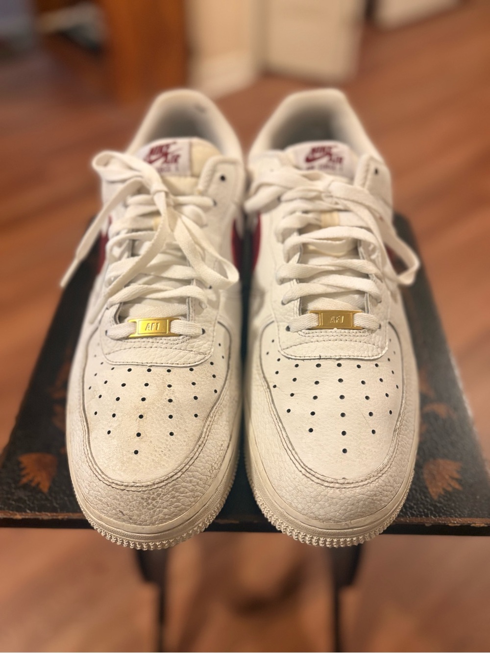 Nike Air Force 1 Sneakers - White with Maroon Accents